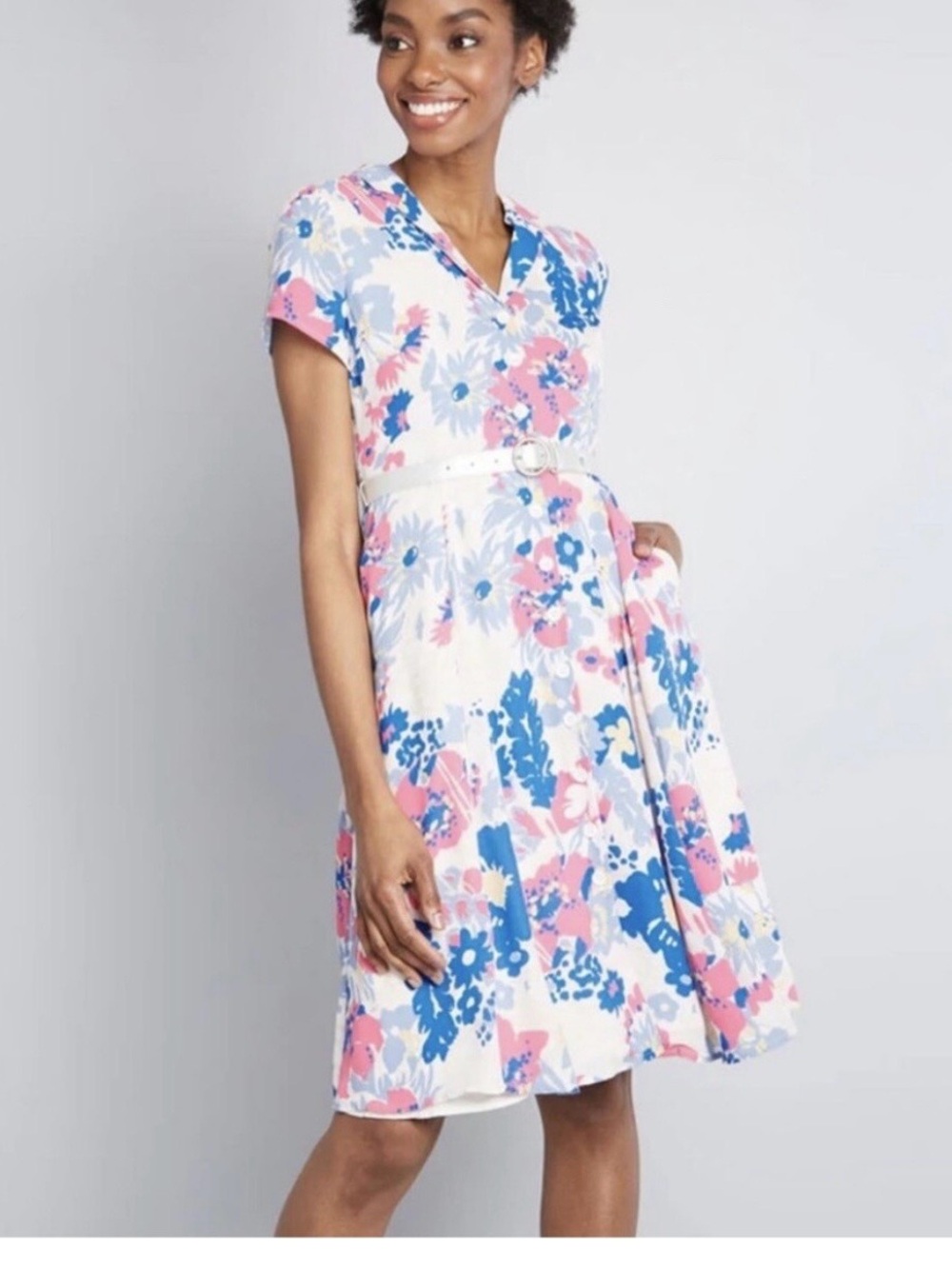 ModCloth Exciting Finds white floral dress